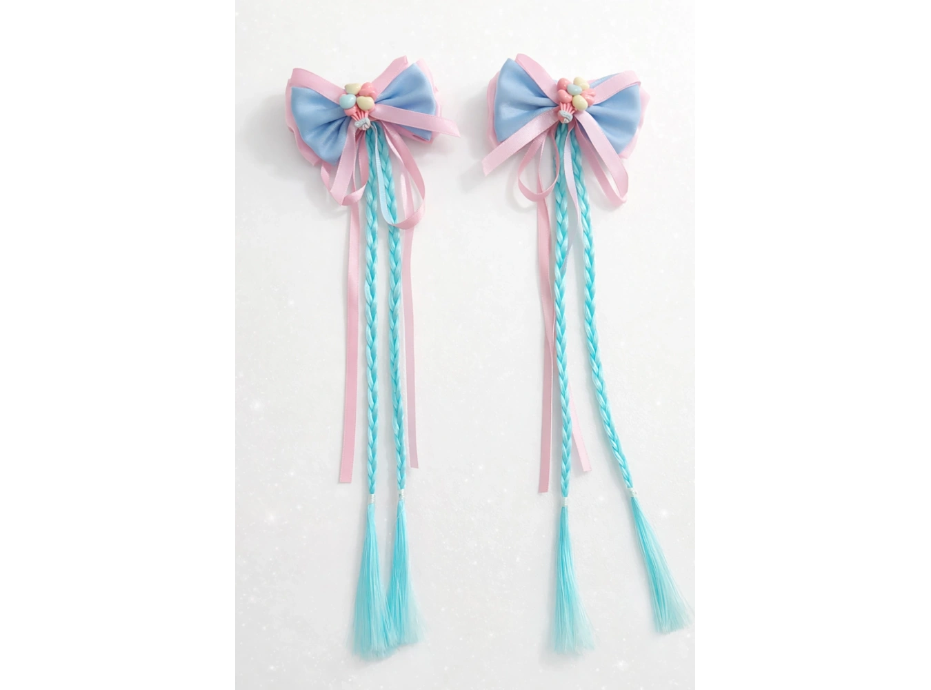 Mavi Ve Pembe Renk Kalp Figürlü Örgü Detaylı 2li Yan Toka