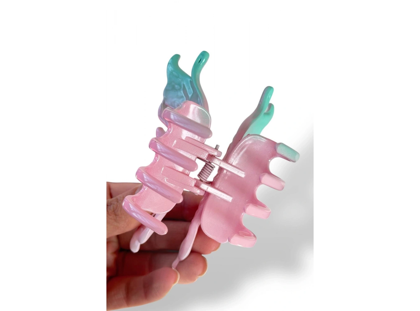 Mavi Ve Pembe Renk Kelebek Figürlü Kemik Mandal Toka