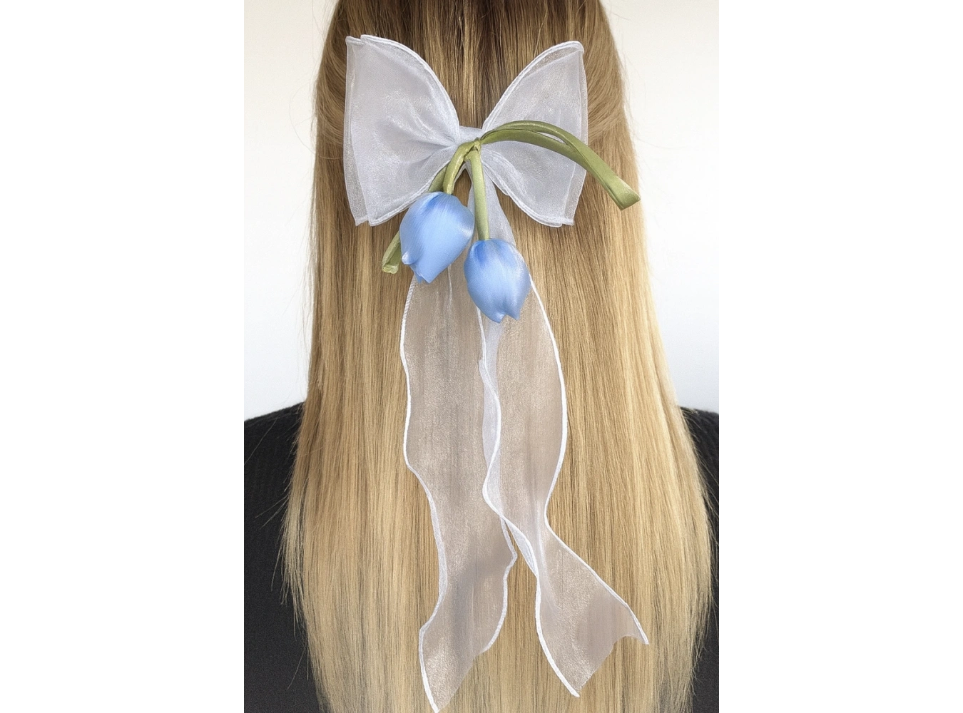 Mavi Ve Yeşil Renk Kurdele Detaylı Lale Figürlü Otomat Toka