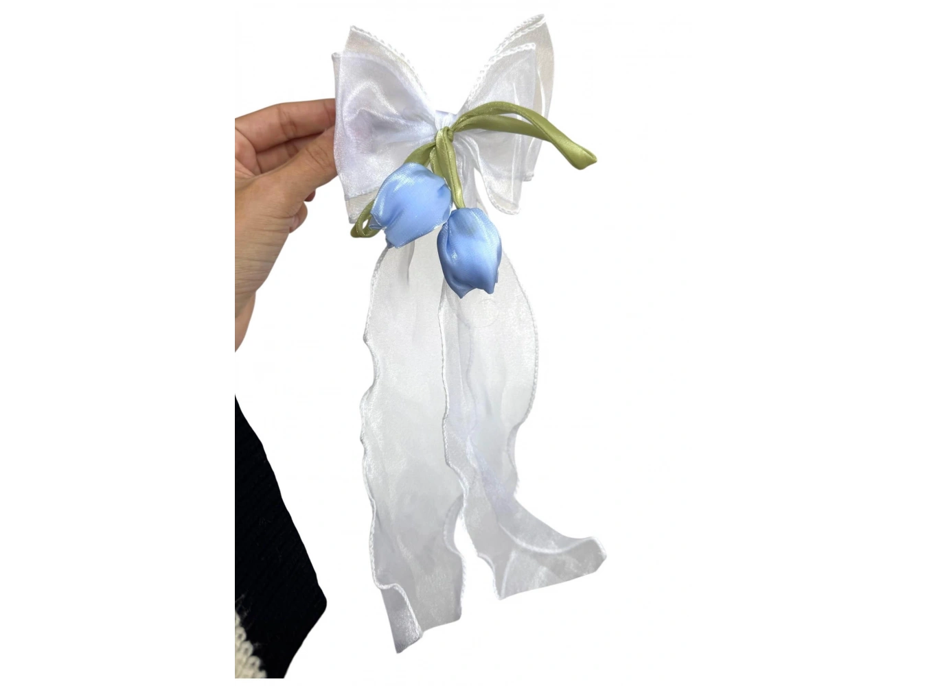 Mavi Ve Yeşil Renk Kurdele Detaylı Lale Figürlü Otomat Toka