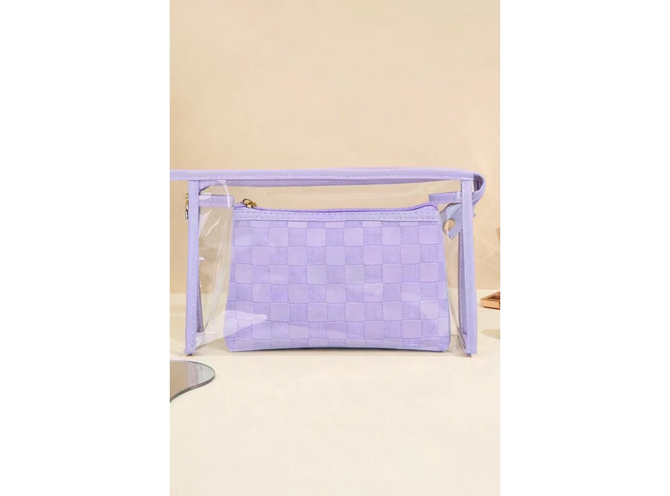 Mor Renk 2li Şeffaf Makyaj Çantası