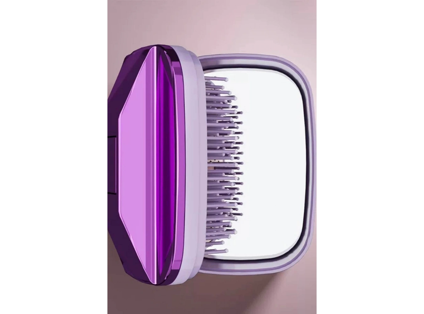Mor Renk Ayna Detaylı Kendini Temizleyen Kutulu Saç Fırçası
