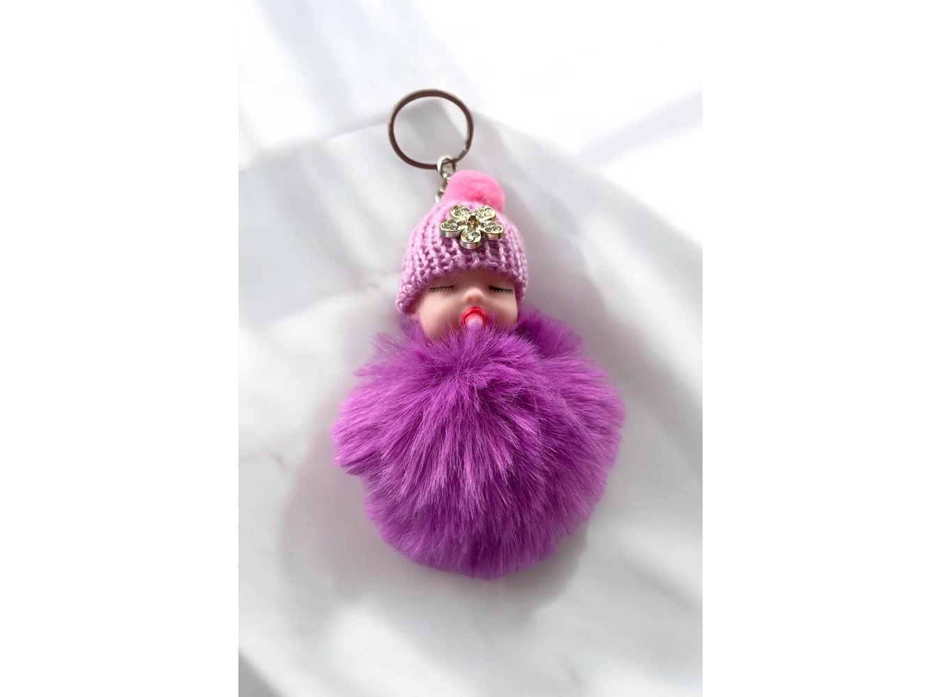 Mor Renk Bebek Figürlü Peluş Anahtarlık
