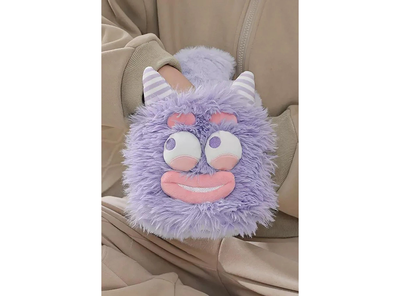 Mor Renk Canavar Figürlü Peluş Sıcak Su Torbası