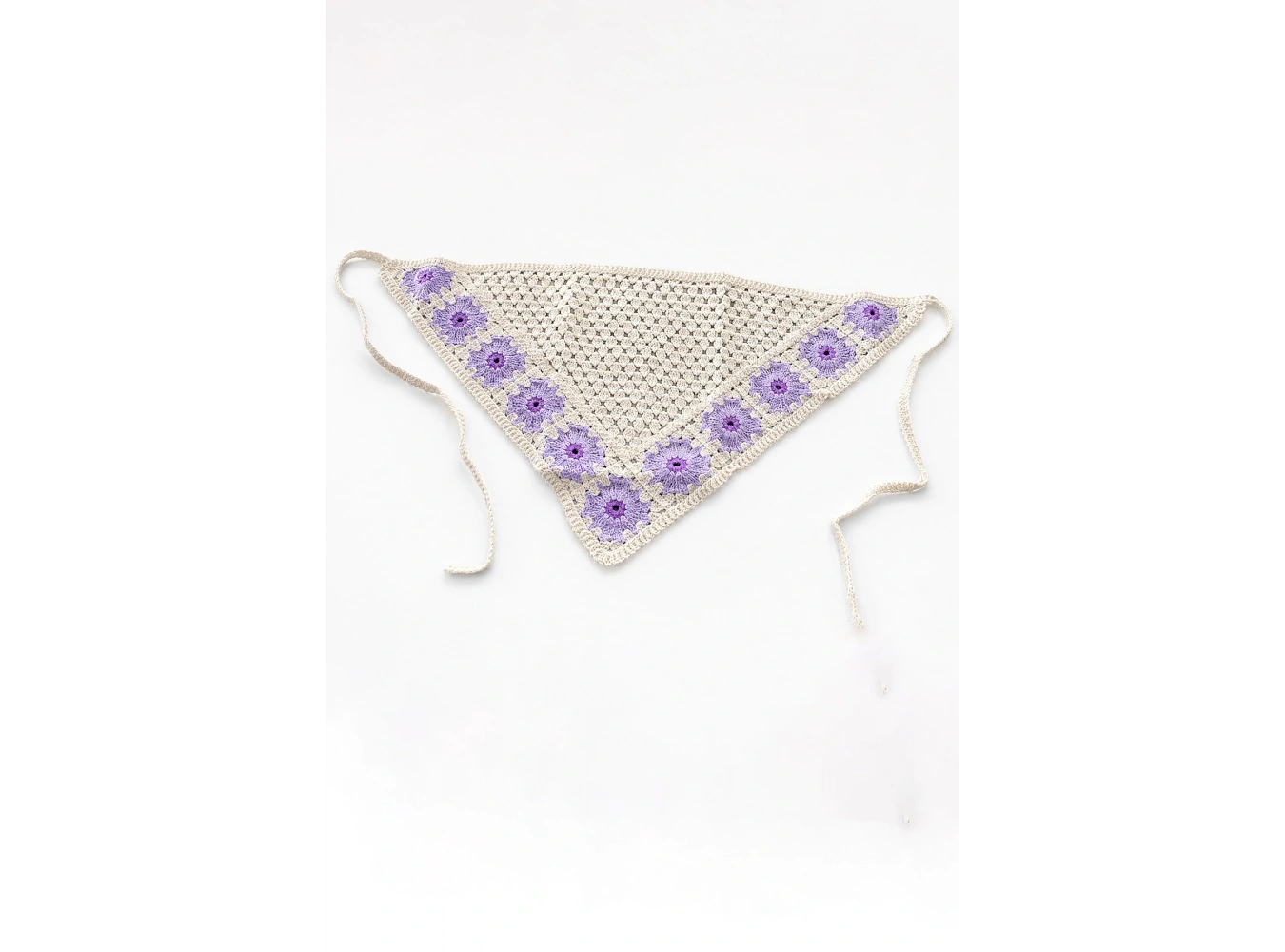 Mor Renk Çiçek Desenli Örgü Saç Bandana