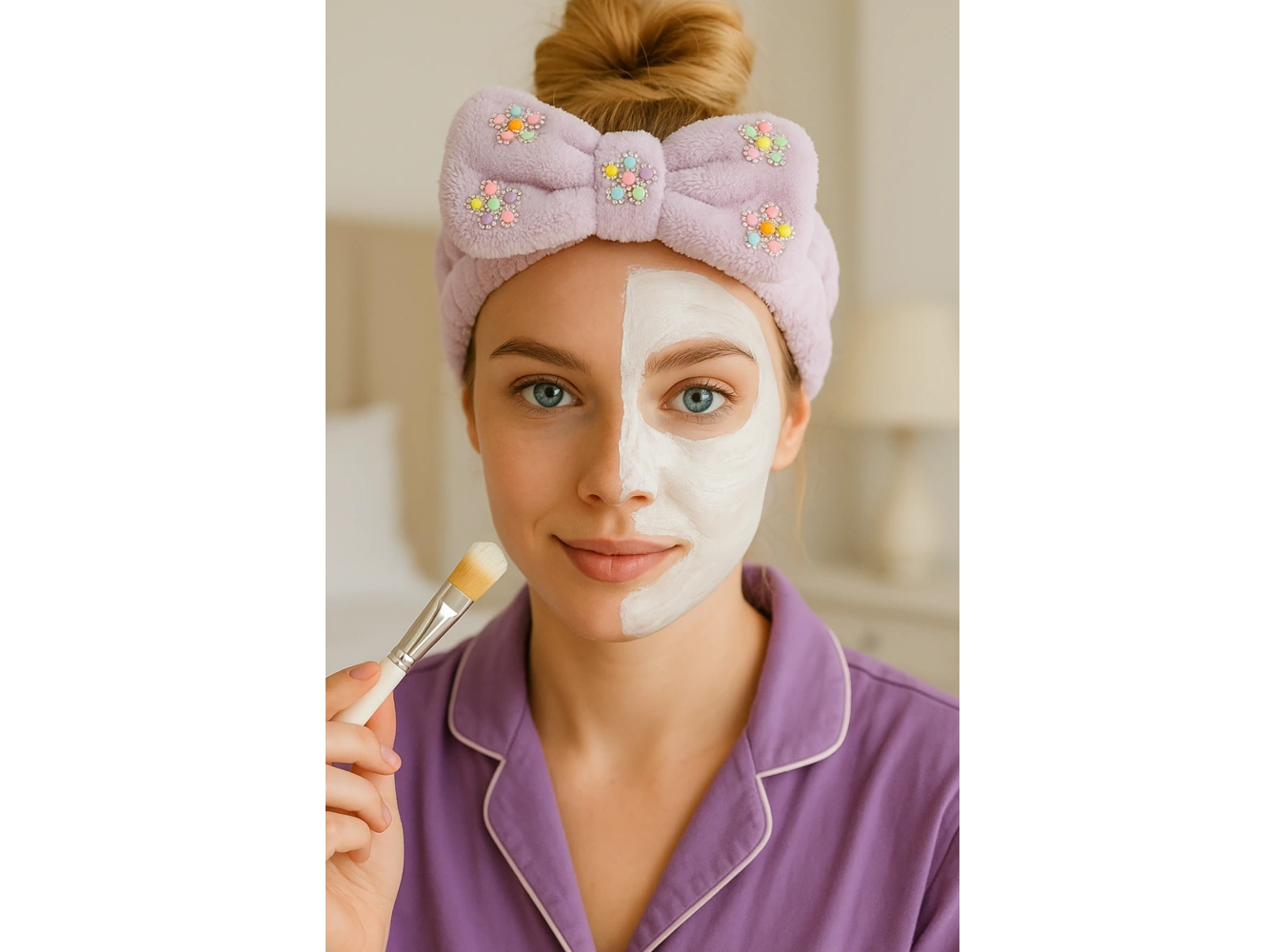 Mor Renk Çiçek Figürlü Peluş Saç Bandı