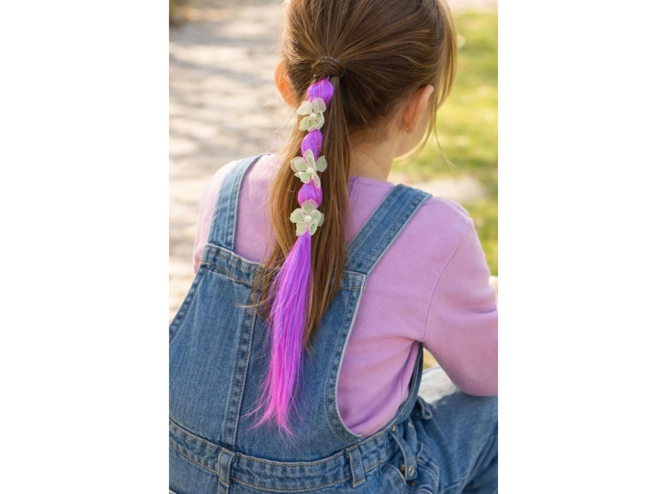 Mor Renk Çiçek Figürlü Saç Detaylı Lastik Toka
