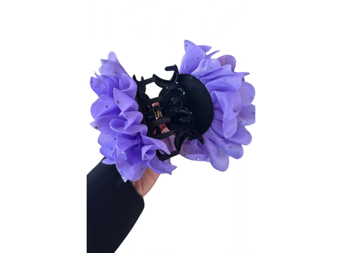 Mor Renk Çiçek Figürlü Taş Detaylı Mandal Toka