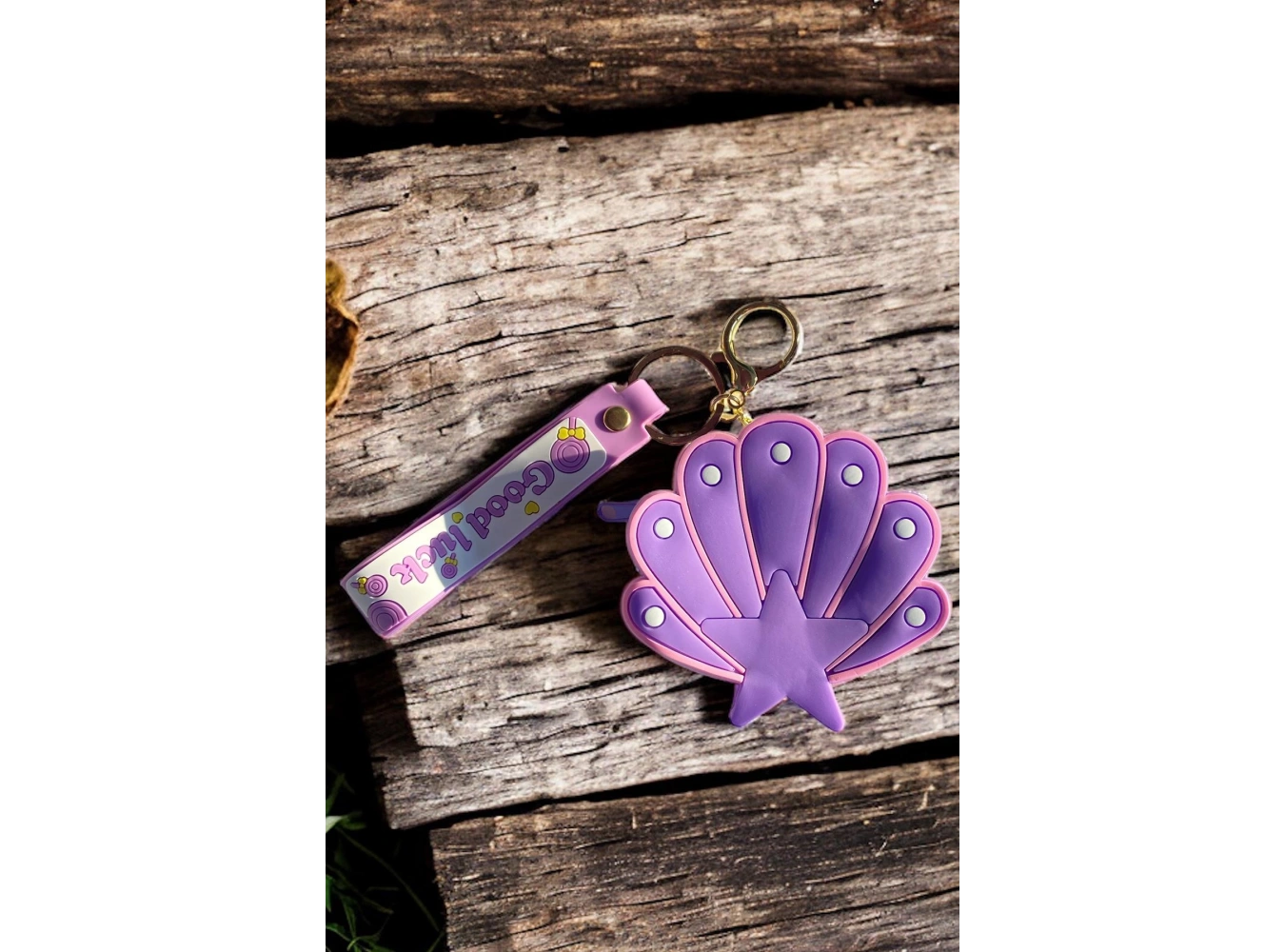 Mor Renk Deniz Kabuğu Figürlü Cüzdan/ Anahtarlık
