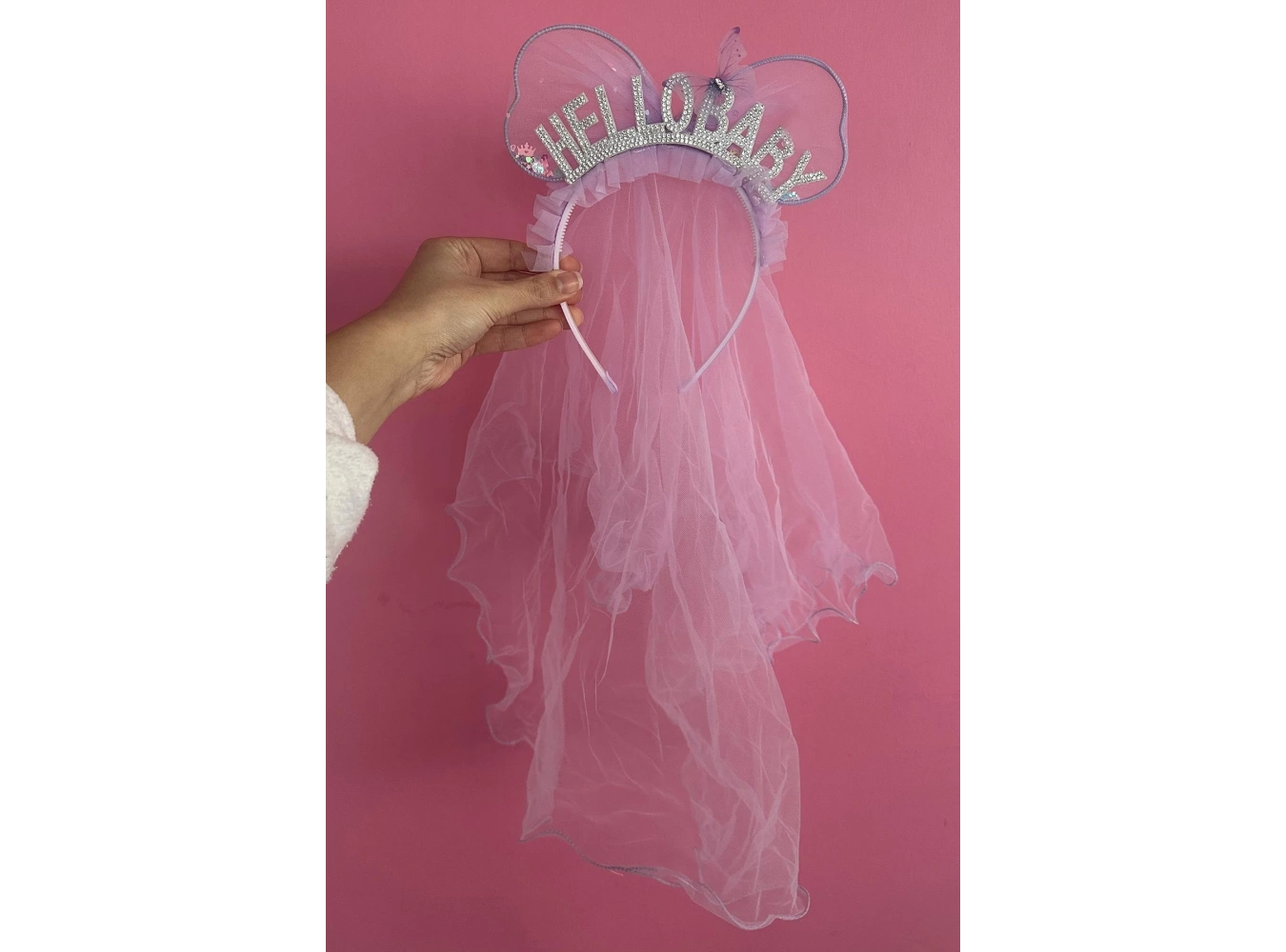 Mor Renk Hello Baby Yazılı Tül Detaylı Taç