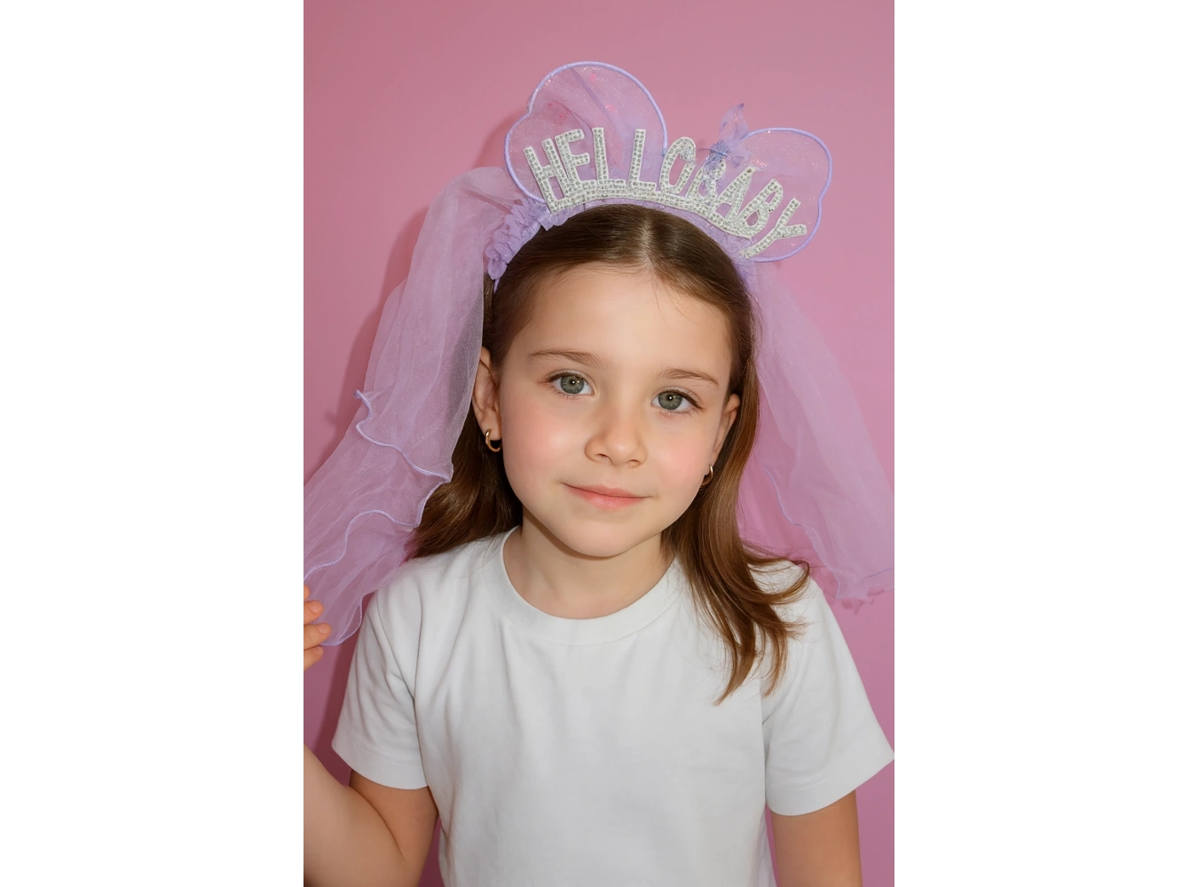 Mor Renk Hello Baby Yazılı Tül Detaylı Taç