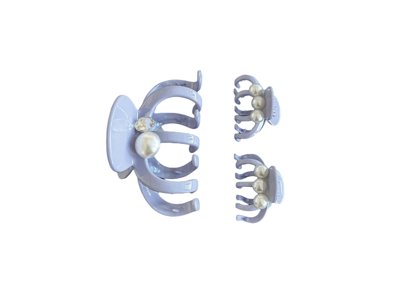 Mor Renk İnci Detaylı 3lü Kemik Mandal Toka Set