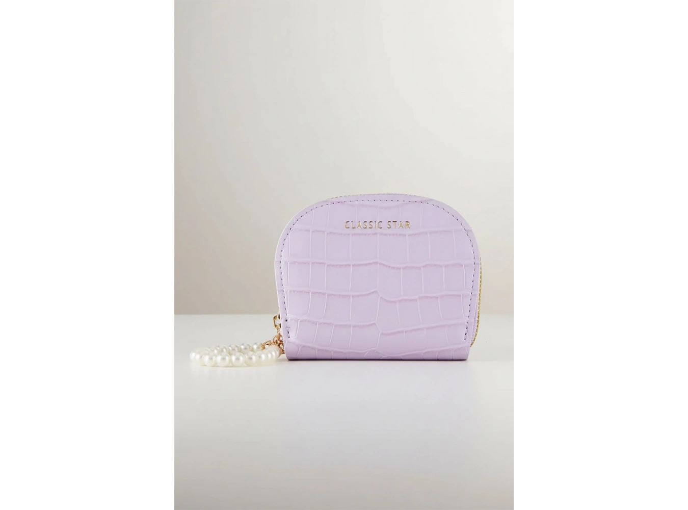 Mor Renk İnci Detaylı Deri Kadın Cüzdan/Kartlık