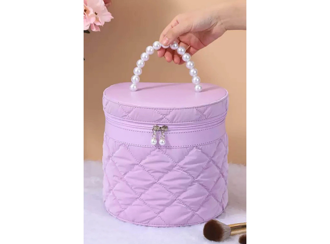 Mor Renk İnci Detaylı Makyaj Ve Kişisel Bakım Çantası
