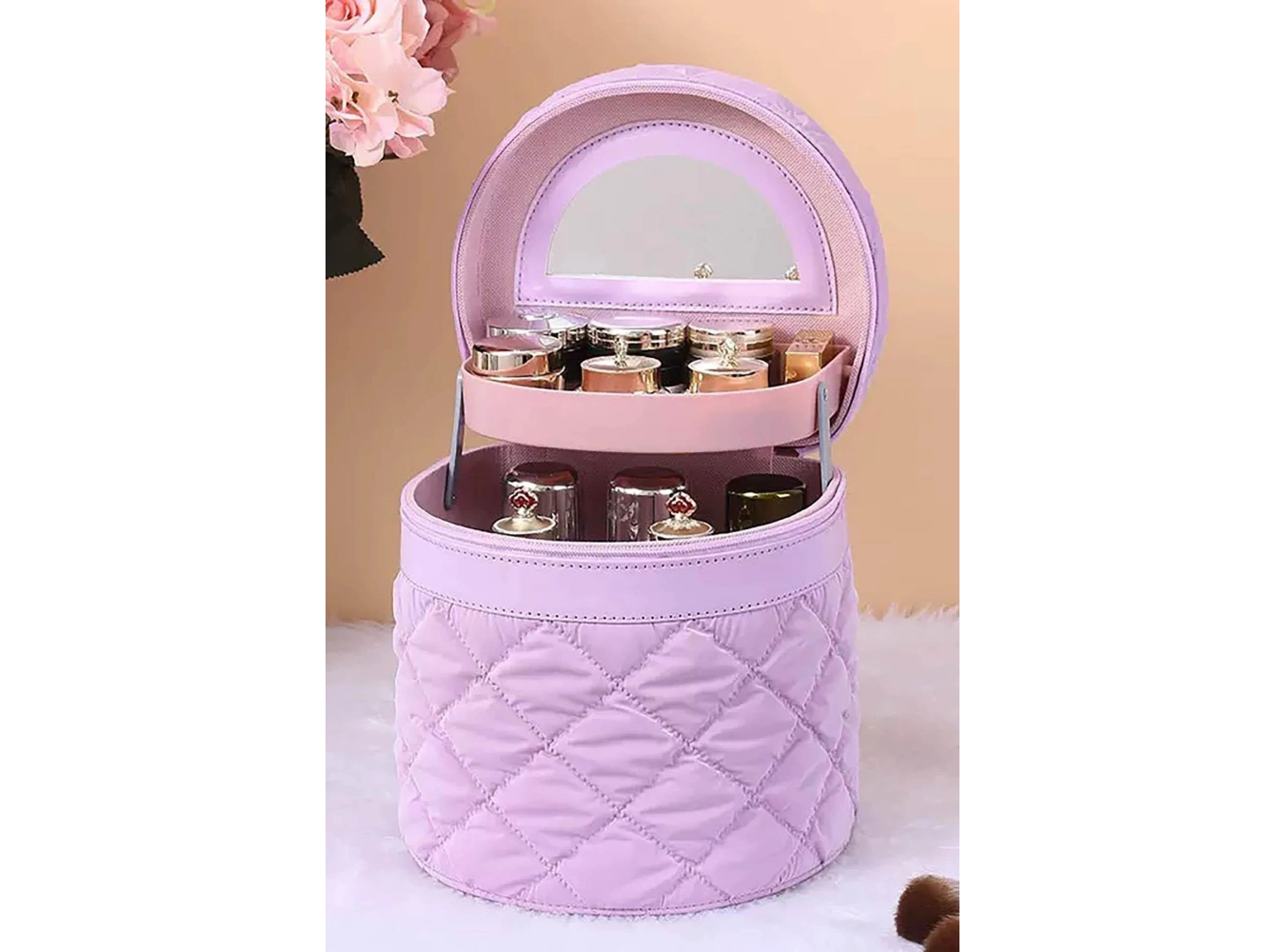 Mor Renk İnci Detaylı Makyaj Ve Kişisel Bakım Çantası