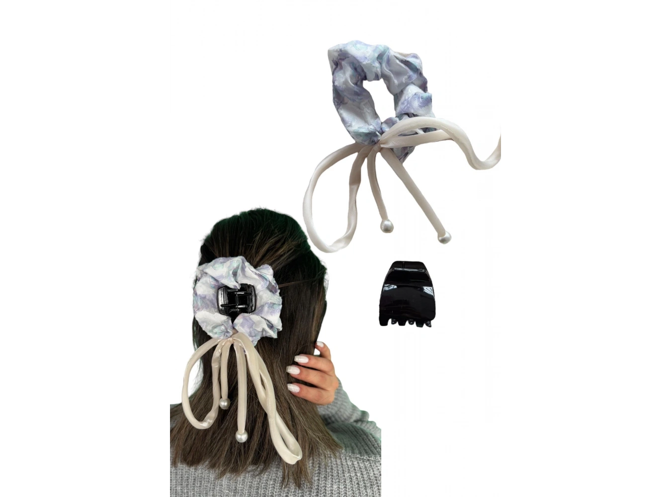 Mor Renk İnci Detaylı Mandal/Simit Toka