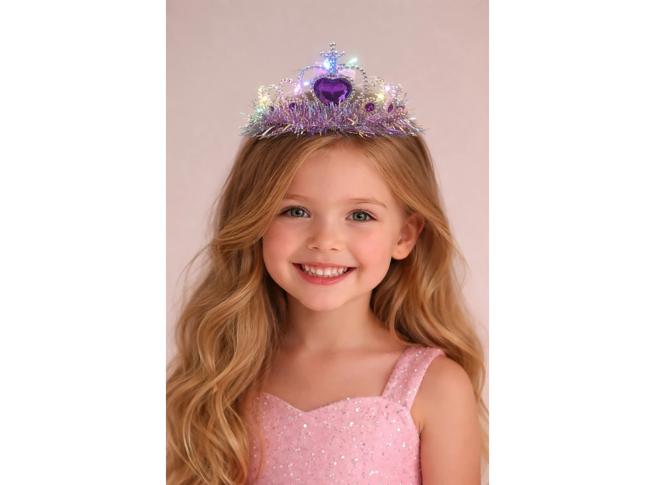 Mor Renk Kalp Figürlü Işıklı Prenses Çocuk Taç