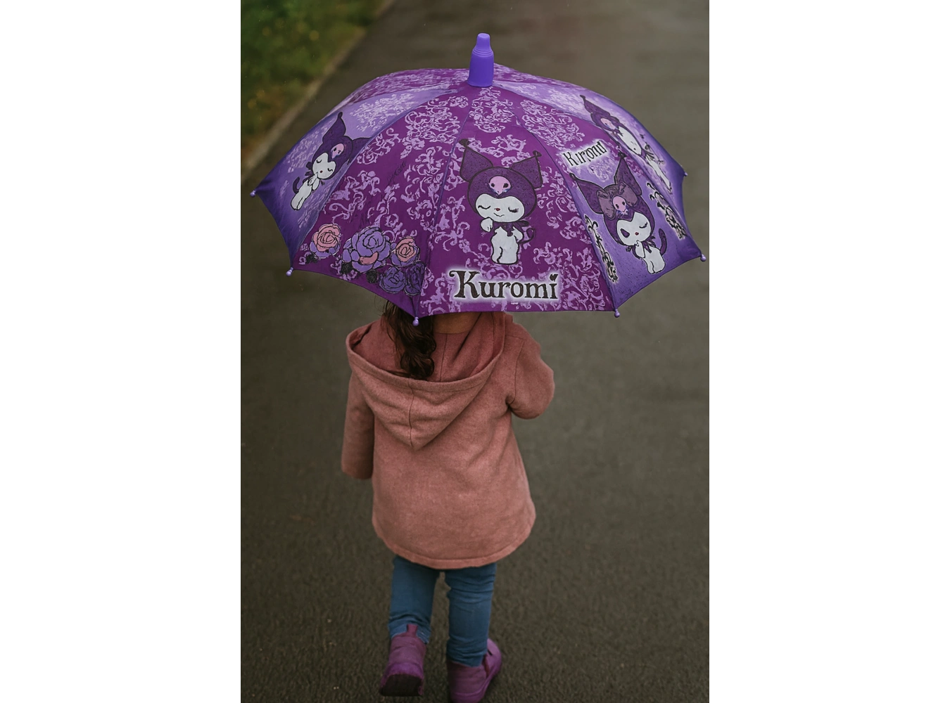 Mor Renk Karışık Figürlü Kılıflı Çocuk Şemsiye