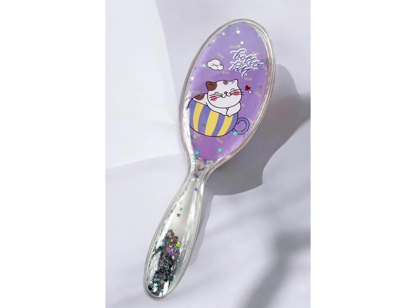 Mor Renk Kedi Figürlü Sim Detaylı Saç Tarama Fırçası/ Tarak