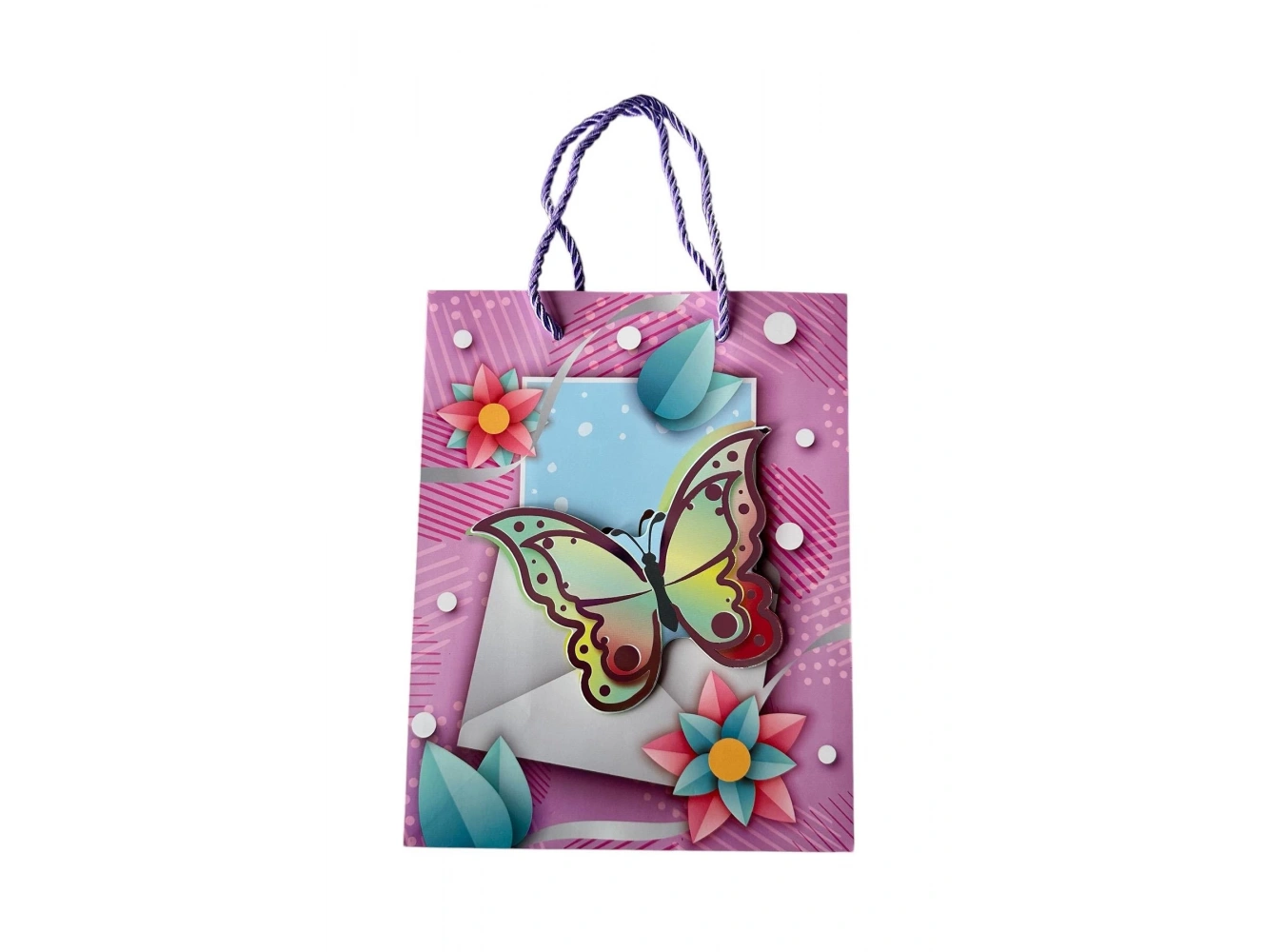 Mor Renk Kelebek Figürlü 3D Görünümlü Karton Çanta