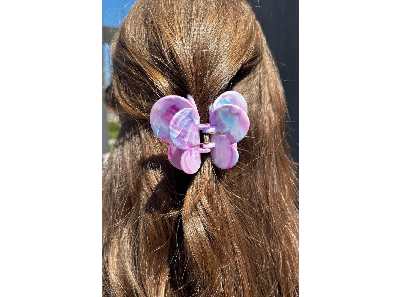 Mor Renk Kelebek Figürlü Mermer Desenli Kemik Mandal Toka