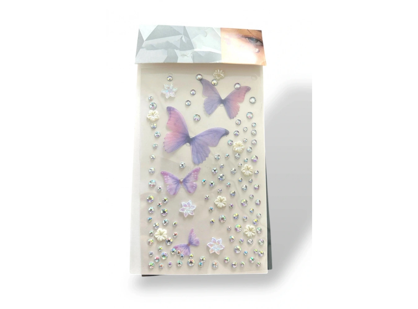 Mor Renk Kelebek Figürlü Taş Detaylı Yüz Taşı/ Yapışkanlı Taşlı Yüz Sticker