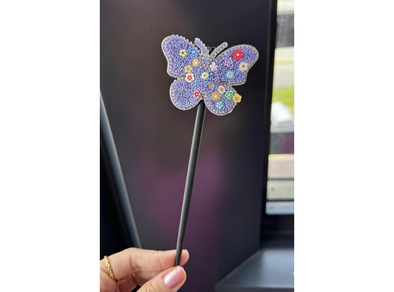 Mor Renk Kelebek Figürlü Topuz Tokası/Topuz Kalemi