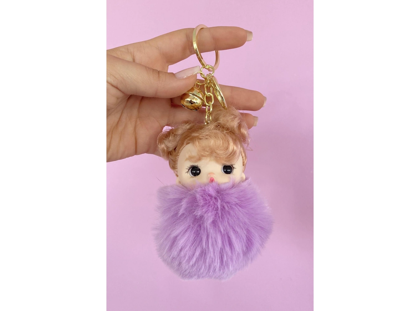 Mor Renk Kız Figürlü Peluş Anahtarlık