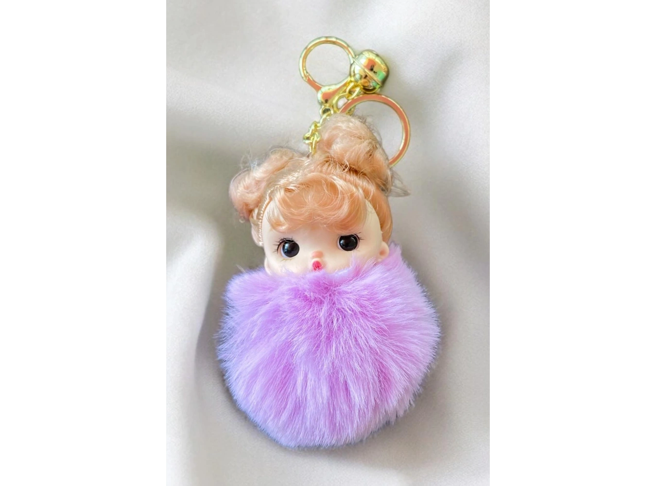 Mor Renk Kız Figürlü Peluş Anahtarlık