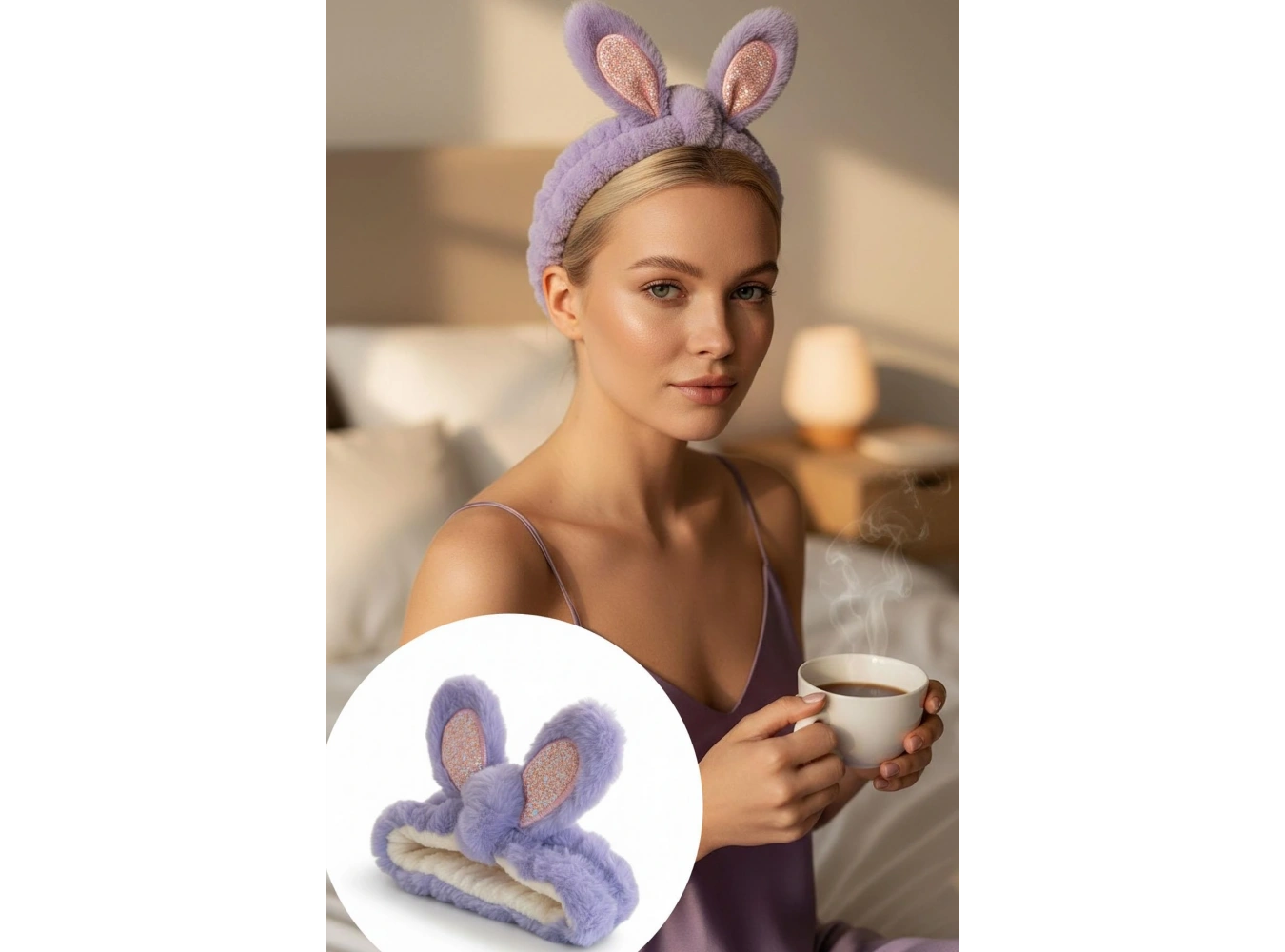 Mor Renk Kulak Detaylı Peluş Saç Bandı