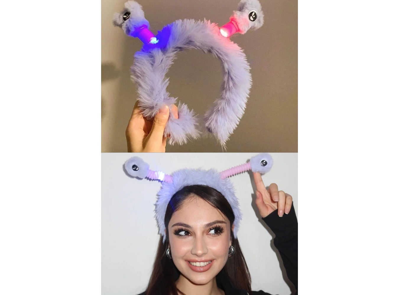 Mor Renk Kulakları Oynayan Işıklı Peluş Taç