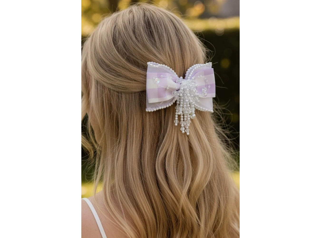 Mor Renk Kurdele Figürlü İnci Detaylı Pens Toka