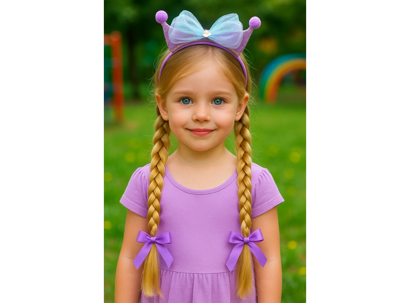 Mor Renk Kurdele Figürlü Örgü Detaylı Çocuk Taç