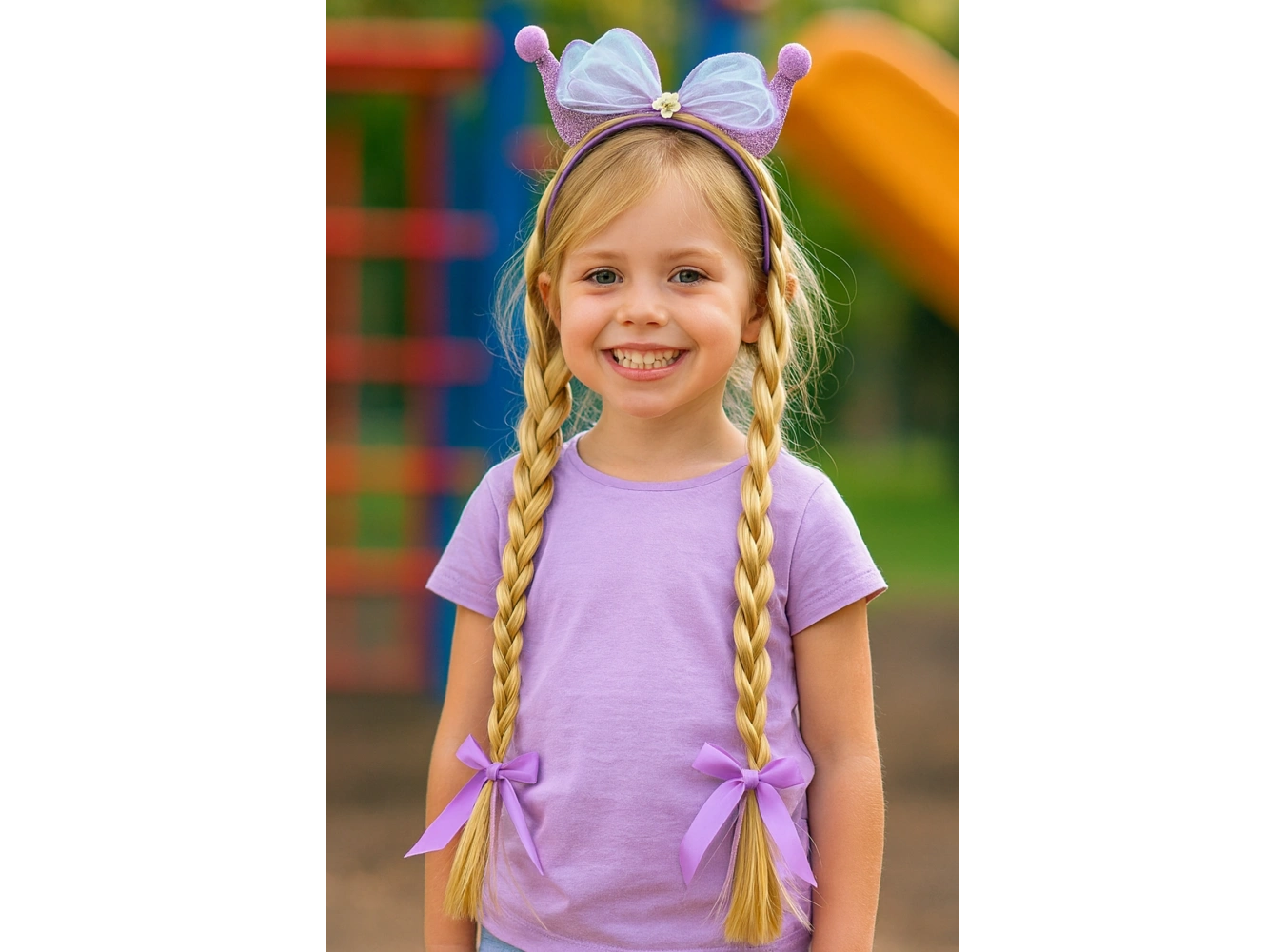 Mor Renk Kurdele Figürlü Örgü Detaylı Çocuk Taç