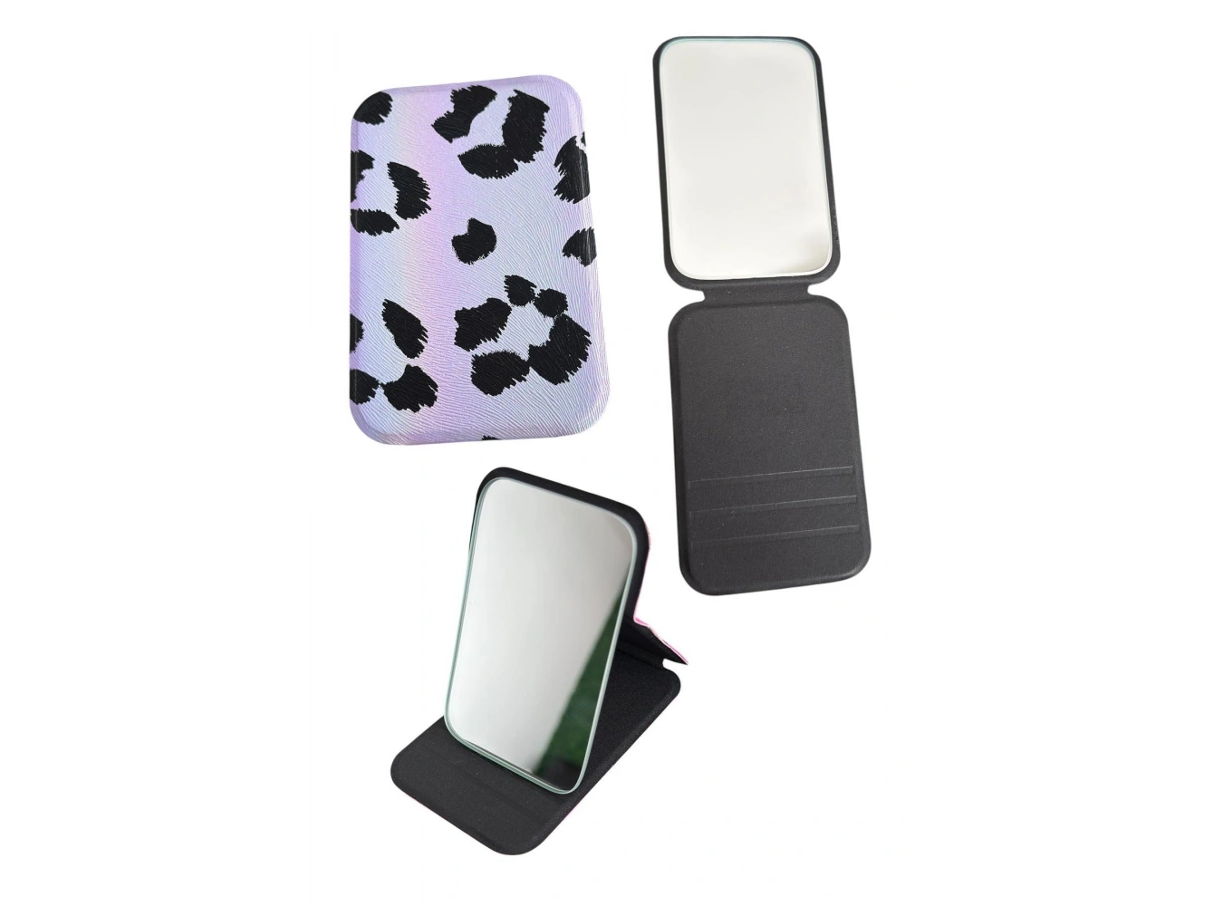 Mor Renk leopar Desenli Küçük Boy Katlanabilir Makyaj Aynası
