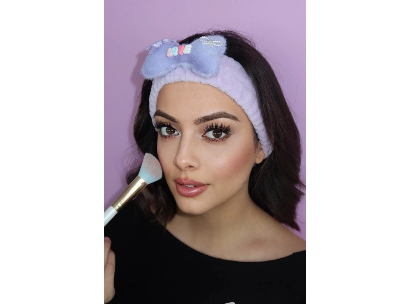 Mor Renk Love Yazılı Peluş Saç Bandı