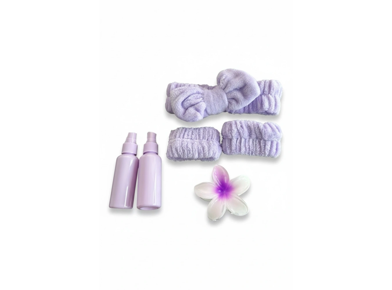 Mor Renk Peluş Saç Bandı-El Havlu-Mandal Toka Ve 2 Adet Sprey Şişe Set