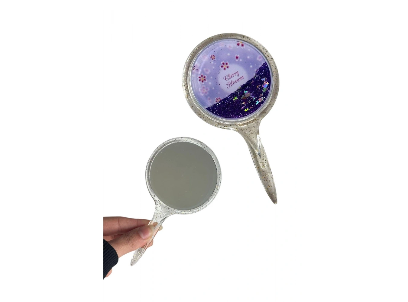 Mor Renk Pul Detaylı Çiçek Figürlü El Aynası