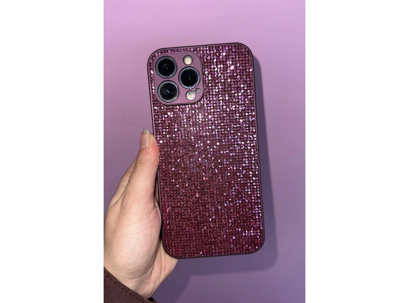 Mor Renk Taş Detaylı 13 Pro Max Telefon Kılıfı