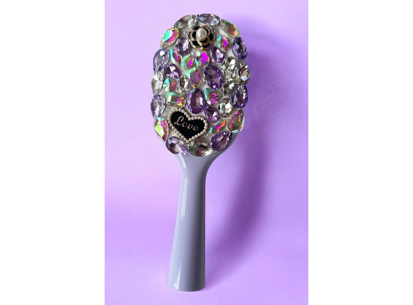 Mor Renk Taş Ve Love Yazılı Saç Tarama Fırçası/ Tarak