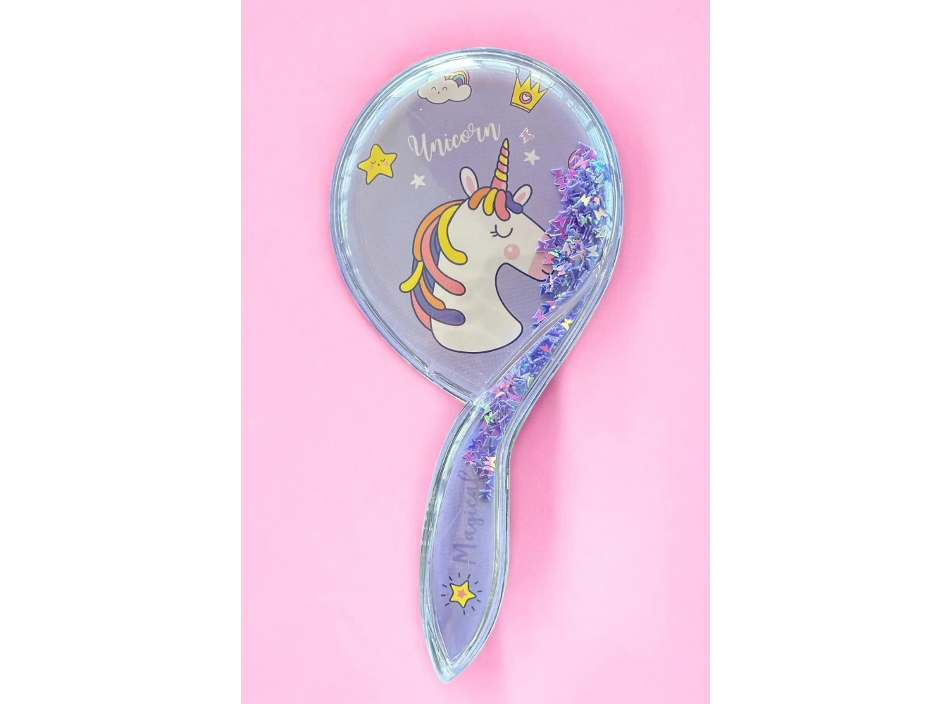 Mor Renk Unıcorn Figürlü Sim Detaylı Saç Tarama Fırçası/ Tarak