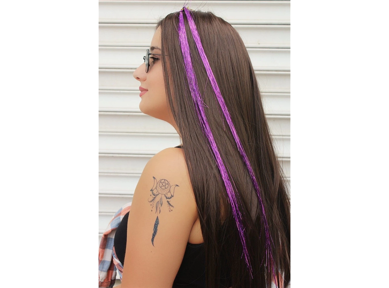 Mor Simli Yan Postiş 45 Cm