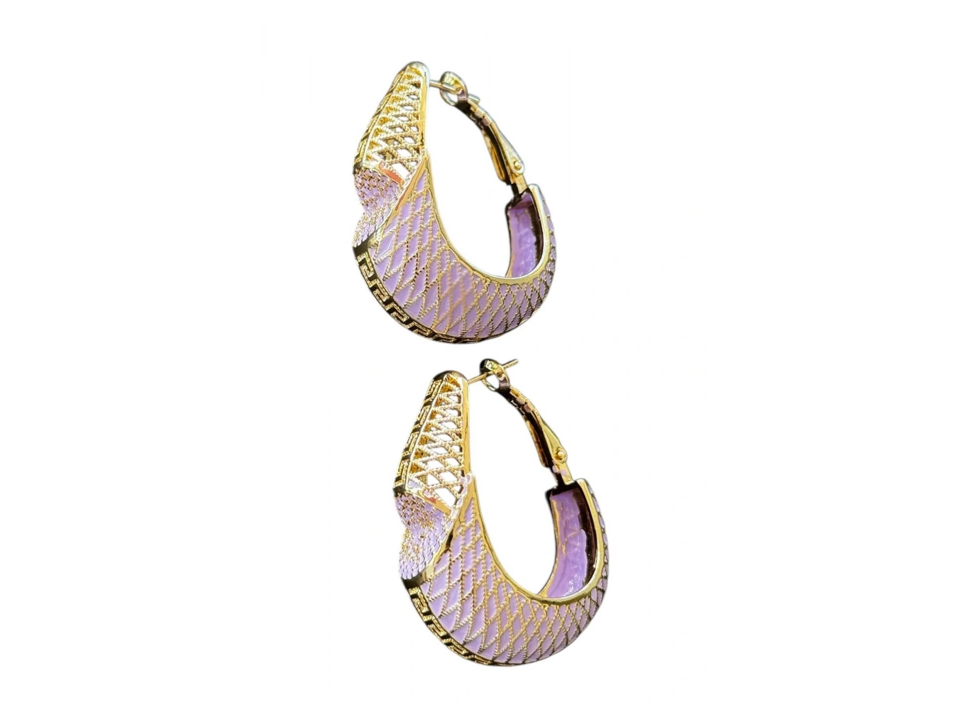 Mor Ve Altın Renk 14K Altın Kaplama TX Küpe (Çift)