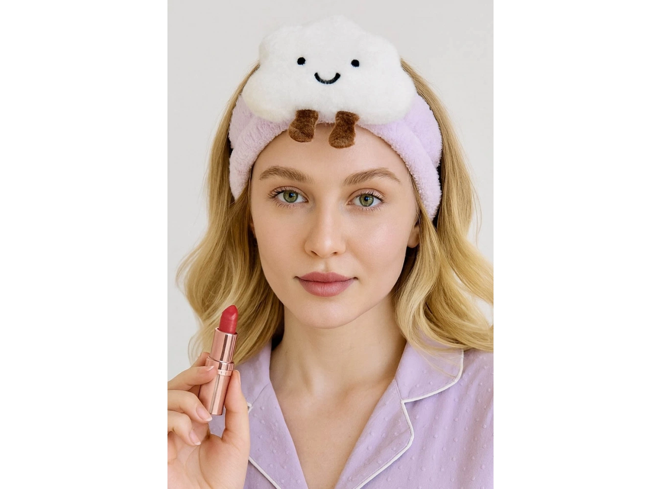 Mor Ve Beyaz Renk Bulut Figürlü Peluş Saç Bandı