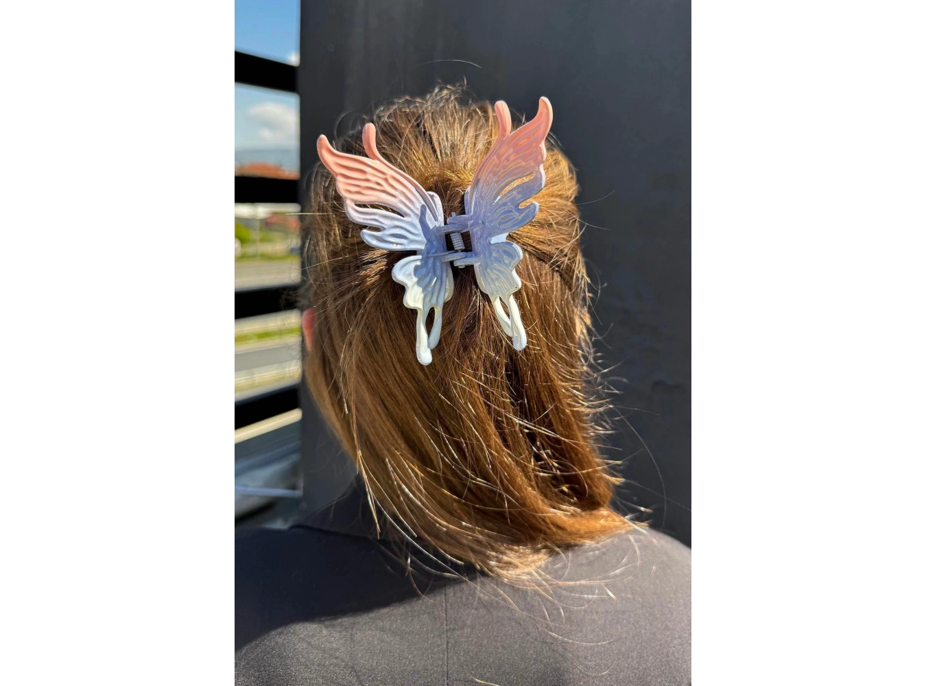 Mor Ve Pembe Renk Kelebek Figürlü Kemik Mandal Toka