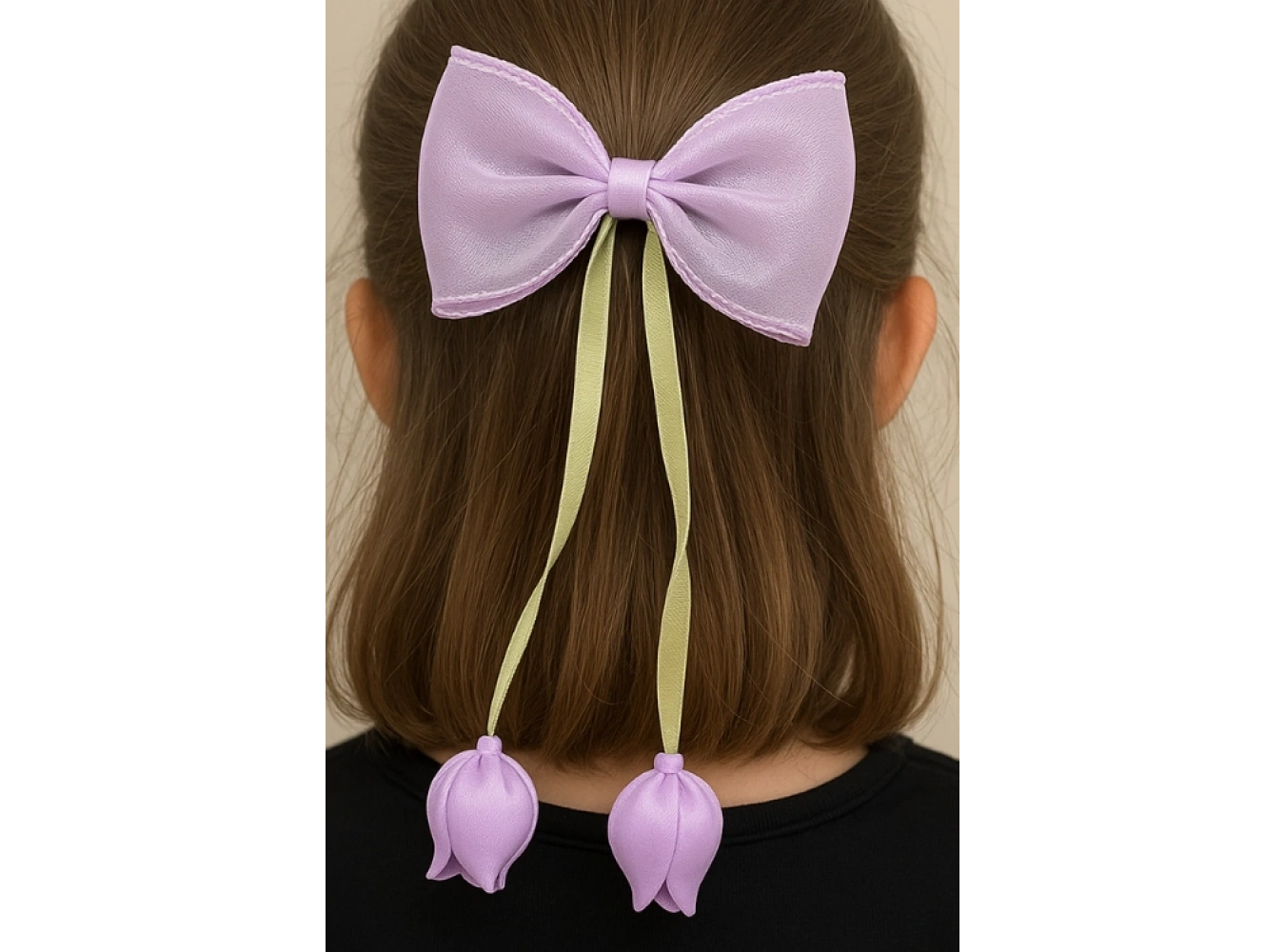 Mor Ve Yeşil Renk Lale Figürlü Kurdele Otomat Toka