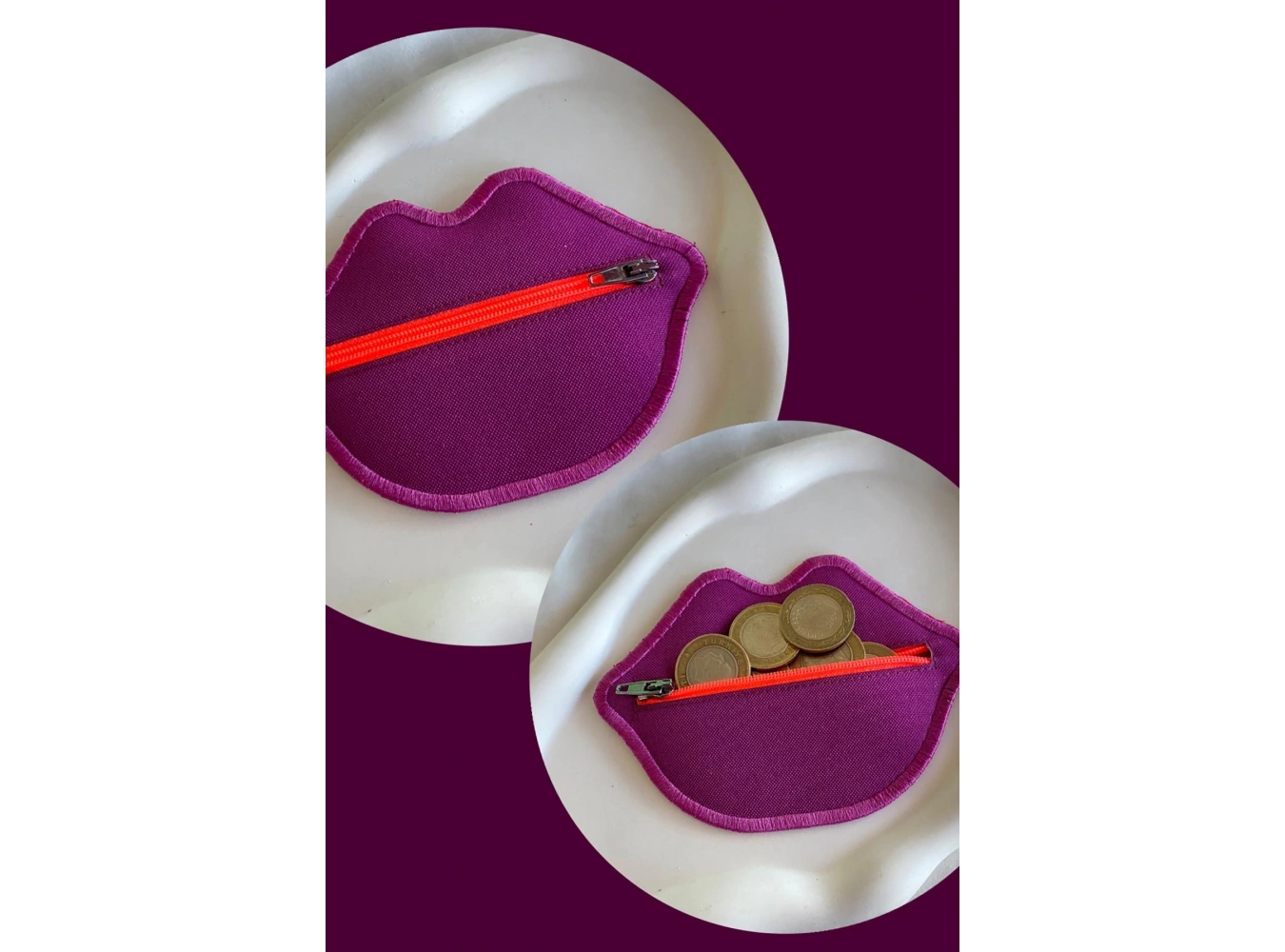 Mürdüm Renk Dudak Detaylı Kadın Cüzdan