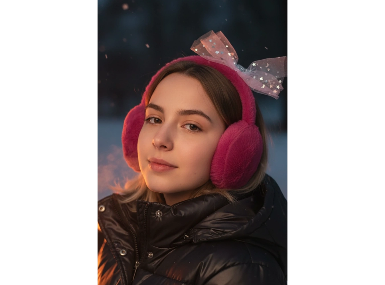 Mürdüm Renk Kurdele Figürlü Peluş Kulaklık