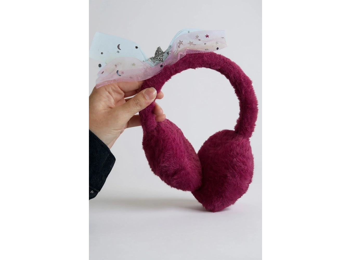 Mürdüm Renk Kurdele Figürlü Peluş Kulaklık