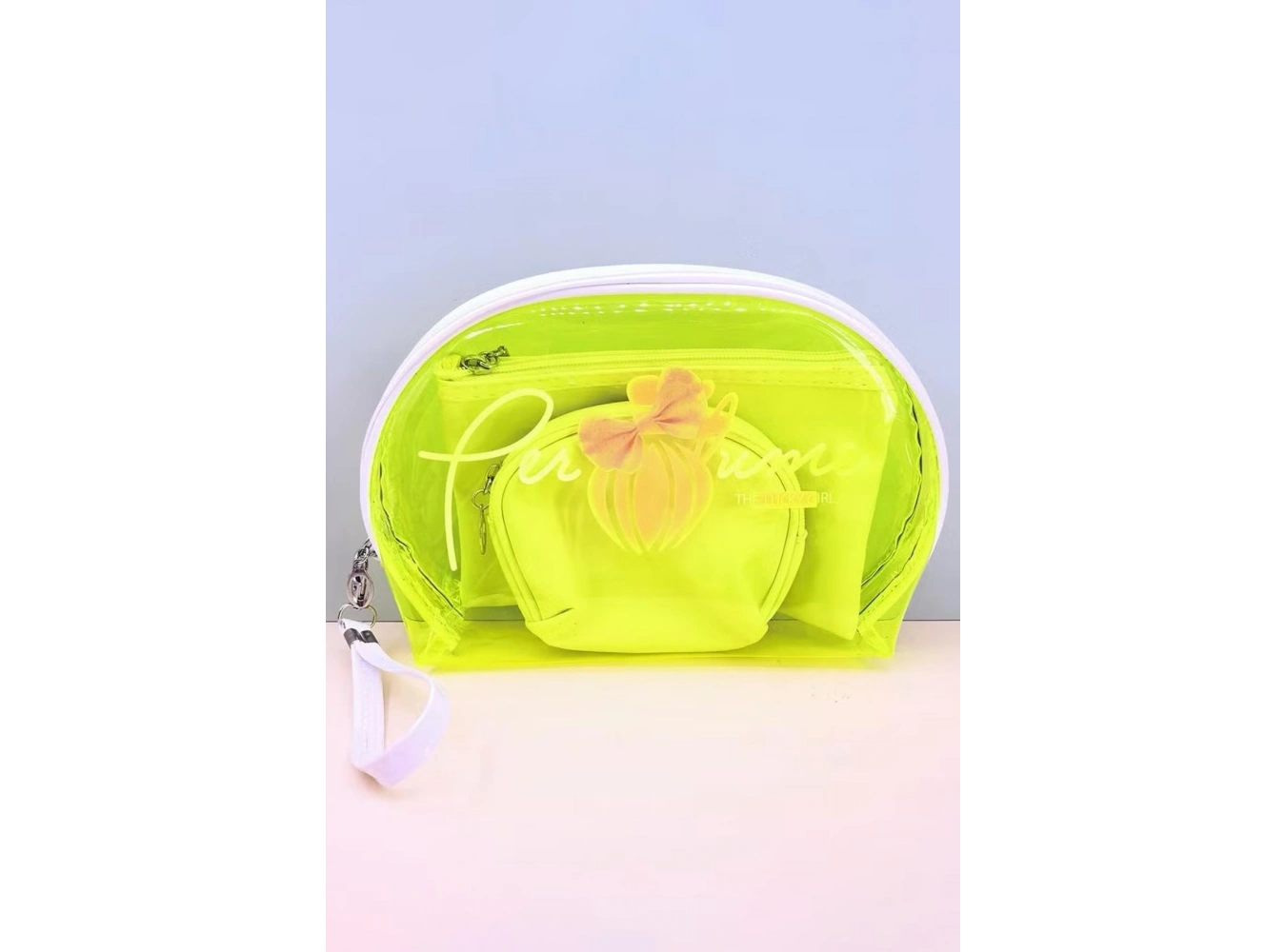 Neon Yeşil Şeffaf 3lü Makyaj Çantası